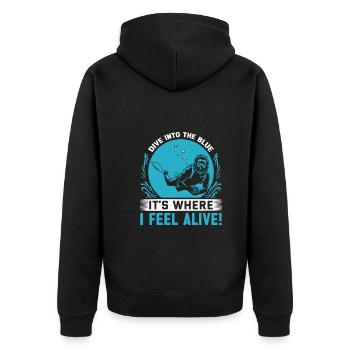 Dive into the blue – it’s where I feel alive! - Unisex Premium Organic Zip Hoodie - black - Back - Nico (187cm)
