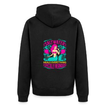 Saltwater heals everything - especially mermaids! - Unisex Premium Organic Zip Hoodie - black - Back - Nico (187cm)