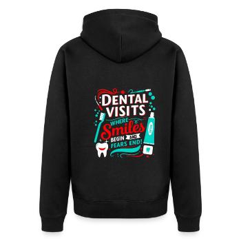 Zahnarztbesuche: Wo das Lächeln beginnt und die Ängste enden! - Unisex Premium Bio Zip Hoodie - Schwarz - Hinten - Nico (187cm)