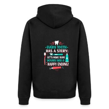 Jeder Zahn hat eine Geschichte; Lassen Sie uns sicherstellen, dass Ihre - Unisex Premium Bio Zip Hoodie - Schwarz - Hinten - Nico (187cm)