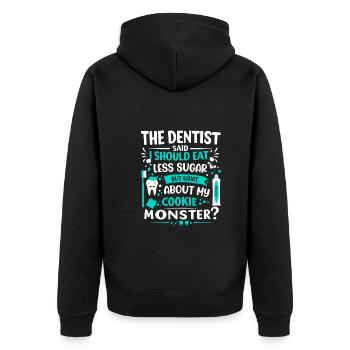 Der Zahnarzt meinte, ich solle weniger Zucker essen – aber was - Unisex Premium Bio Zip Hoodie - Schwarz - Hinten - Nico (187cm)