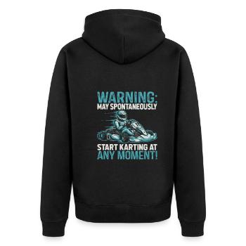 Achtung: Kann jederzeit spontan mit dem Kartfahren beginnen - Unisex Premium Bio Zip Hoodie - Schwarz - Hinten - Nico (187cm)