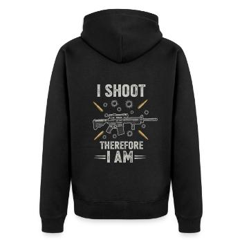 Ich schieße, also bin ich. - Unisex Premium Bio Zip Hoodie - Schwarz - Hinten - Nico (187cm)