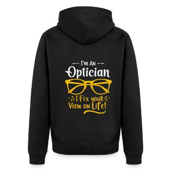 Ich bin Optiker – ich fixiere Ihre Sicht auf das Leben! - Unisex Premium Bio Zip Hoodie - Schwarz - Hinten - Nico (187cm)