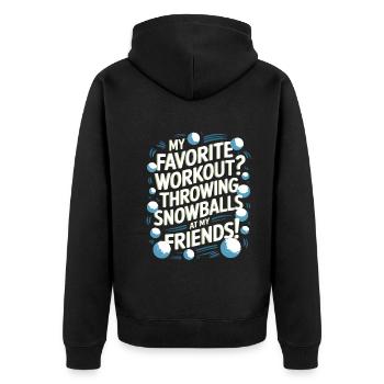 Mein Lieblingstraining? Schneebälle auf meine Pommes werfen - Unisex Premium Bio Zip Hoodie - Schwarz - Hinten - Nico (187cm)
