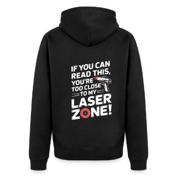 Wenn du das lesen kannst, bist du zu nah an meinem Laser - Unisex Premium Bio Zip Hoodie - Schwarz - Hinten - Nico (187cm)