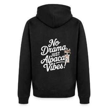 Pas de drame, juste des vibrations d’alpaga ! - Veste à capuche bio Premium Unisexe - noir - Dos - Nico (187cm)