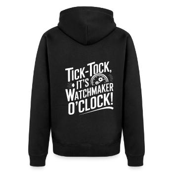 Tick-Tack, es ist Uhrmacher Uhr! - Unisex Premium Bio Zip Hoodie - Schwarz - Hinten - Nico (187cm)