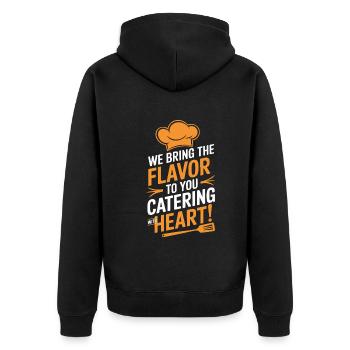 Wir bringen den Geschmack zu Ihnen – Catering mit Herz! - Unisex Premium Bio Zip Hoodie - Schwarz - Hinten - Nico (187cm)