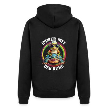Jetzt nur keinen Stress Frosch und Schildkröte - Unisex Premium Bio Zip Hoodie - Schwarz - Hinten - Nico (187cm)