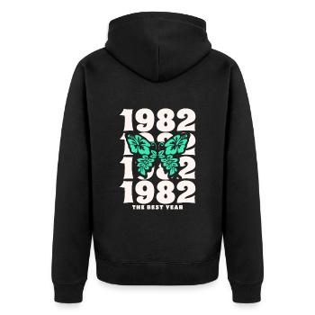 Groovy und Vintage 1982 40-jähriges Jubiläum - Unisex Premium Bio Zip Hoodie - Schwarz - Hinten - Nico (187cm)