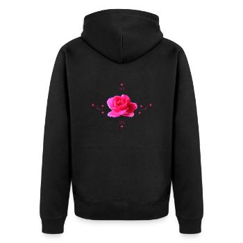 pinke Rose - Unisex Premium Bio Zip Hoodie - Schwarz - Hinten - Nico (187cm)