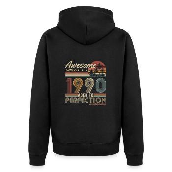 Cadeau rétro d’anniversaire vintage des années 1990 - Veste à capuche bio Premium Unisexe - noir - Dos - Nico (187cm)