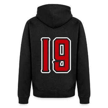 19 Zahl symbol - Unisex Premium Bio Zip Hoodie - Schwarz - Hinten - Nico (187cm)