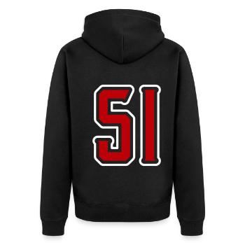51 Zahl Symbol - Unisex Premium Bio Zip Hoodie - Schwarz - Hinten - Nico (187cm)