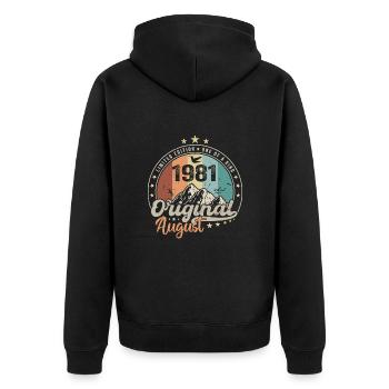 August 1981 Geburtstagsgeschenk August 1981 Jahrgang - Unisex Premium Bio Zip Hoodie - Schwarz - Hinten - Nico (187cm)