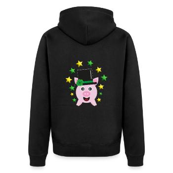 Neujahr Glücksschwein mit Sternen und Zylinder. - Unisex Premium Bio Zip Hoodie - Schwarz - Hinten - Nico (187cm)
