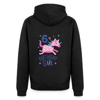 6. Geburtstag Mädchen 6 Jahre Licorn Einhorn - Unisex Premium Bio Zip Hoodie - Schwarz - Hinten - Nico (187cm)