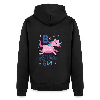 8. Geburtstag Mädchen 8 Jahre Licorn Unicorn - Unisex Premium Bio Zip Hoodie - Schwarz - Hinten - Nico (187cm)