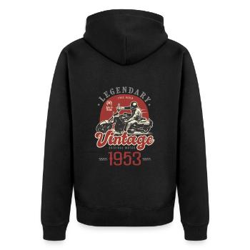 1953 Jubiläum 70 Jahre Vintage Biker Motorrad - Unisex Premium Bio Zip Hoodie - Schwarz - Hinten - Nico (187cm)