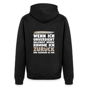 Cooler Spruch für Selbstbewusste & Starke Menschen - Unisex Premium Bio Zip Hoodie - Schwarz - Hinten - Nico (187cm)
