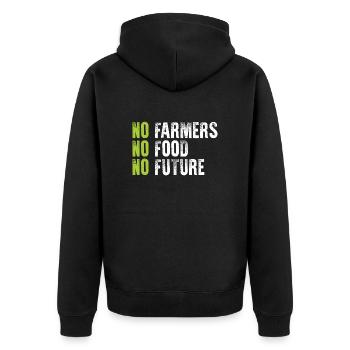 No Farmers No Food No Future - Unisex Premium Bio Zip Hoodie - Schwarz - Hinten - Nico (187cm)