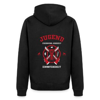 Jugend Feuerwehr Jederzeit Einsa... - Unisex Premium Bio Zip Hoodie - Schwarz - Hinten - Nico (187cm)
