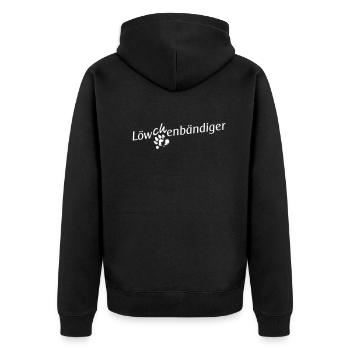 Löwchen Löwchenbändiger - Unisex Premium Bio Zip Hoodie - Schwarz - Hinten - Nico (187cm)