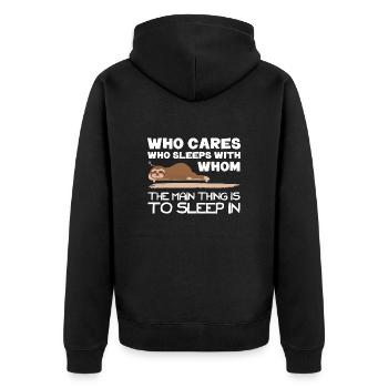 « L’essentiel est de dormir ». (Parfait pour les étudiants) - Veste à capuche bio Premium Unisexe - noir - Dos - Nico (187cm)