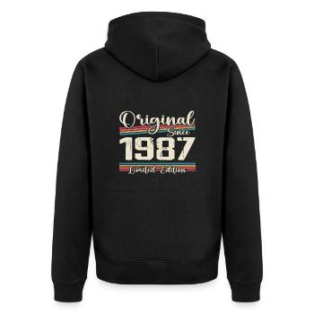 1987 Cadeau D’anniversaire Rétro Vintage 1987 - Veste à capuche bio Premium Unisexe - noir - Dos - Nico (187cm)