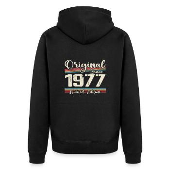 1977 Cadeau D’anniversaire Rétro Vintage 1977 - Veste à capuche bio Premium Unisexe - noir - Dos - Nico (187cm)
