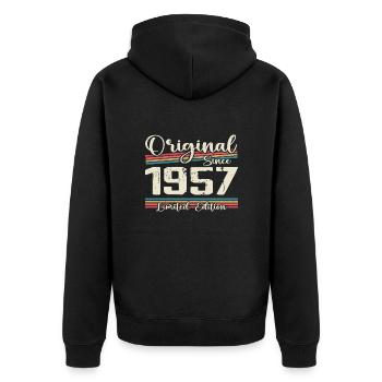 1957 Vintage Retro Geburtstagsgeschenk 1957 - Unisex Premium Bio Zip Hoodie - Schwarz - Hinten - Nico (187cm)