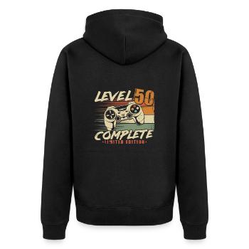 50. Geburtstag Level 50 Complete 50 Jahre - Unisex Premium Bio Zip Hoodie - Schwarz - Hinten - Nico (187cm)