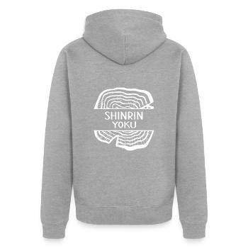 waldbaden shinrin yoku waldmeditation waldbad - Unisex Premium Bio Zip Hoodie - Grau meliert - Hinten - Nico (187cm)