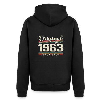 1963 Vintage Retro Geburtstagsgeschenk 1963 - Unisex Premium Bio Zip Hoodie - Schwarz - Hinten - Nico (187cm)