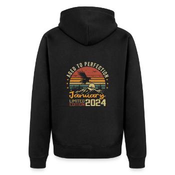 Januar 2024 Retro Vintage Geburtstagsgeschenk - Unisex Premium Bio Zip Hoodie - Schwarz - Hinten - Nico (187cm)