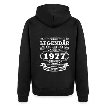 Geburtstag | Jahrgang 1977 | Legende - Unisex Premium Bio Zip Hoodie - Schwarz - Hinten - Nico (187cm)