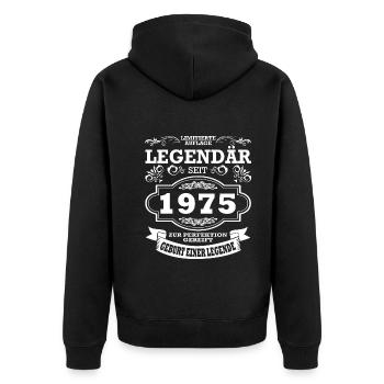 Geburtstag | Jahrgang 1975 | Legende - Unisex Premium Bio Zip Hoodie - Schwarz - Hinten - Nico (187cm)