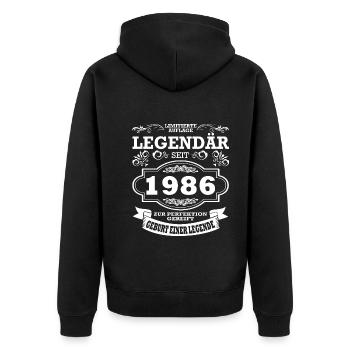 Geburtstag | Jahrgang 1986 | Legende - Unisex Premium Bio Zip Hoodie - Schwarz - Hinten - Nico (187cm)