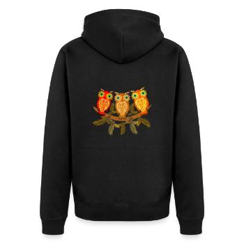 Trois hiboux colorés avec des branches de pin - Veste à capuche bio Premium Unisexe - noir - Dos - Nico (187cm)