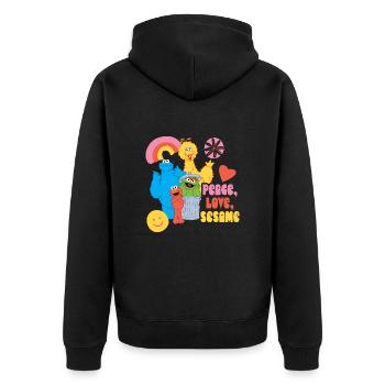 Sesamstraße Peace, Love, Sesame - Unisex Premium Bio Zip Hoodie - Schwarz - Hinten - Nico (187cm)