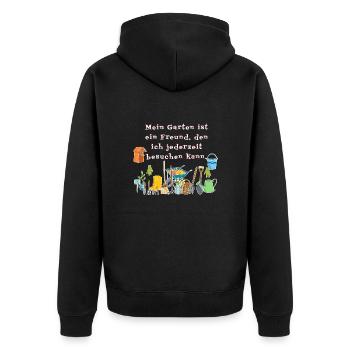 mein Garten ist mein Freund…. - Unisex Premium Bio Zip Hoodie - Schwarz - Hinten - Nico (187cm)