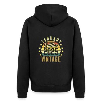 Legenden wurden im Januar 2025 geboren - Januar 2025 - Unisex Premium Bio Zip Hoodie - Schwarz - Hinten - Nico (187cm)