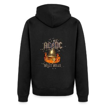 AC/DC Hells Bells Glocke Mit Flammen Und Logo - Unisex Premium Bio Zip Hoodie - Schwarz - Hinten - Nico (187cm)