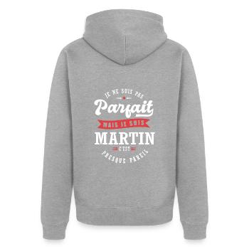 Martin Parfait Cadeau prenom martin - Veste à capuche bio Premium Unisexe - gris chiné - Dos - Nico (187cm)