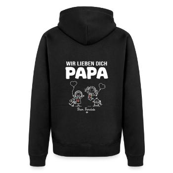 Wir lieben dich Papa dein Fanclub 2 Mädchen - Unisex Premium Bio Zip Hoodie - Schwarz - Hinten - Nico (187cm)
