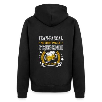 Jean-Pascal bière cadeau jean pascal fêtes - Veste à capuche bio Premium Unisexe - noir - Dos - Nico (187cm)