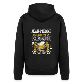 Jean-Pierre bière cadeau jean pierre fêtes - Veste à capuche bio Premium Unisexe - noir - Dos - Nico (187cm)