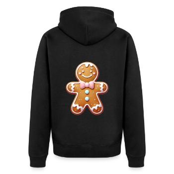 Illustration de bonhomme en pain d’épice joyeux - Veste à capuche bio Premium Unisexe - noir - Dos - Nico (187cm)