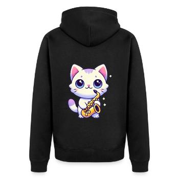 Adorable Cat with Saxophone Graphic - Unisex Premium Organic Zip Hoodie - black - Back - Nico (187cm)